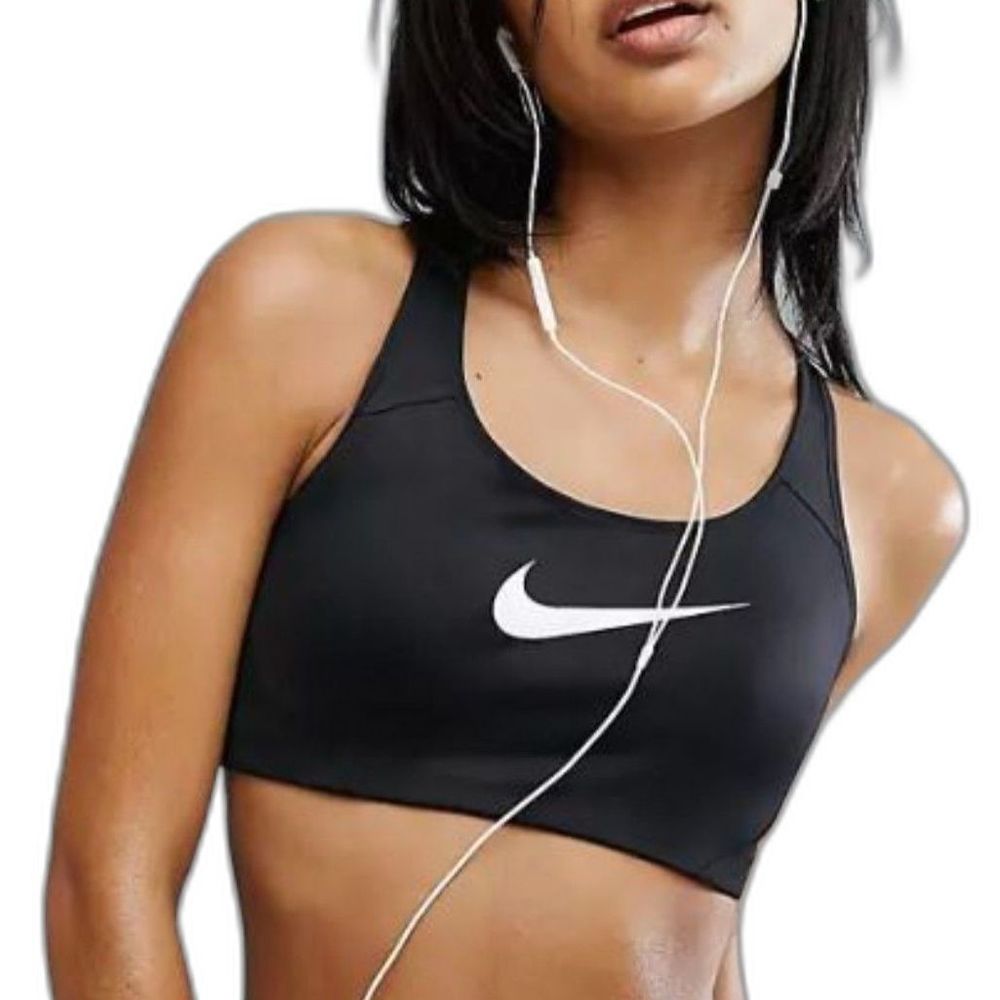 Nike Victory Shape Large Logo Black White Spandex Swoosh Sports Bra 1X